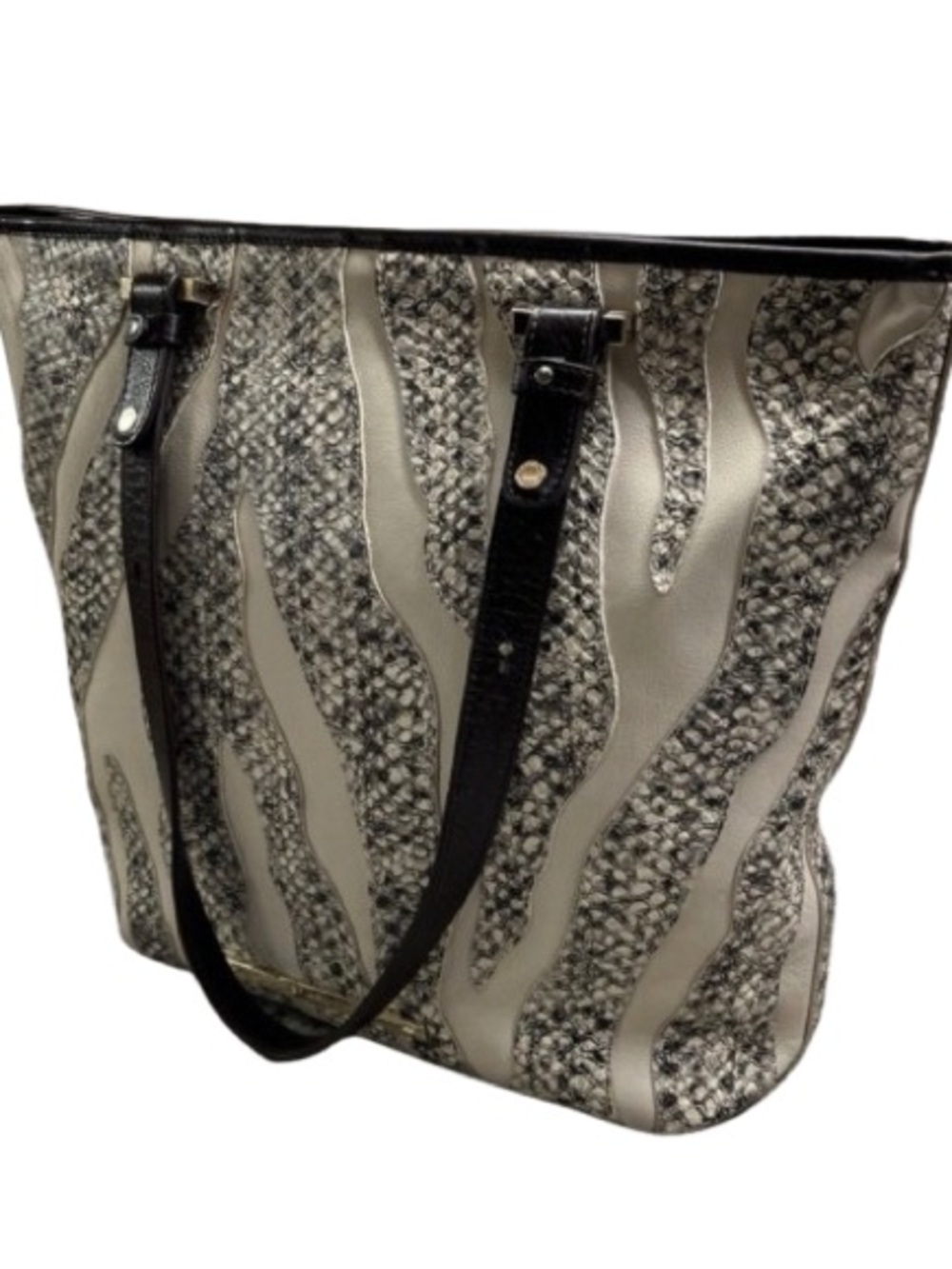 ✨ BRAHMIN Medium Asher Tote Bag Creme Solmar Grey Black Snake Python Leather✨